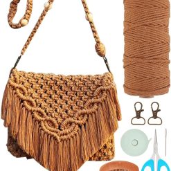 Macrame Bag Kit for Adults Beginners Macrame Handmade Woven 
Bags with Tassels Bohemian Knotting Handbag Macrame Kit Crochet Bag Kit 
with Video Instruction for Women Holiday Beach Decor